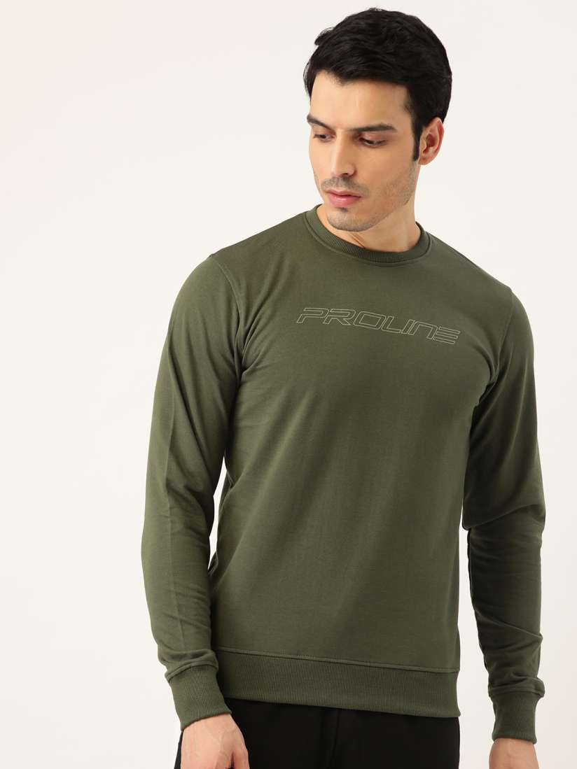 Buy Proline Active Men Olive Green Solid Sweatshirt with Printed Detail Sweatshirts for Men 12771952 Myntra