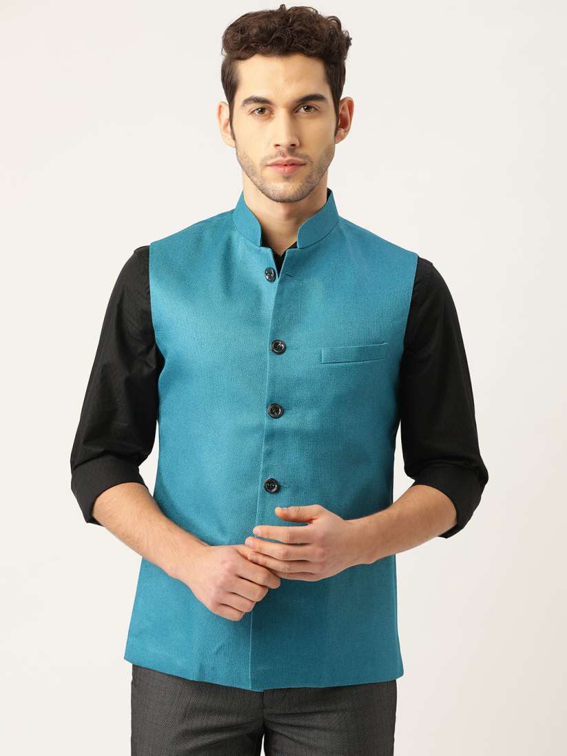 Buy Vastraa Fusion Men Teal Blue Woven Design Nehru Jacket Nehru Jackets for Men 12774252 Myntra
