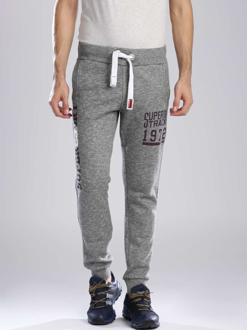 Buy Superdry Grey Melange Trackster Joggers Trousers for Men 1278070 Myntra