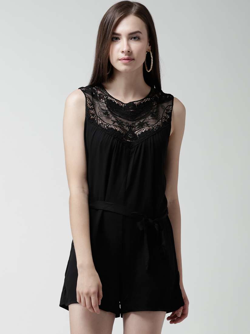 Buy FOREVER 21 Black Lace Playsuit Jumpsuit for Women 1278422 Myntra