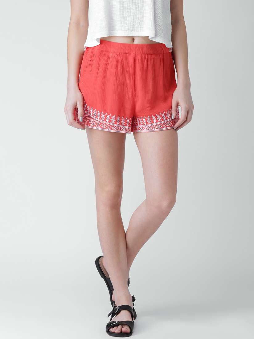 Buy FOREVER 21 Coral Orange Embroidered Shorts Shorts for Women 1278509 Myntra