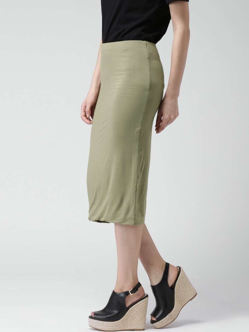 Buy FOREVER 21 Olive Green Pencil Midi Skirt Skirts for Women 1278547 Myntra