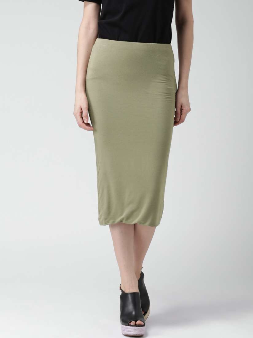 Buy FOREVER 21 Olive Green Pencil Midi Skirt Skirts for Women 1278547 Myntra