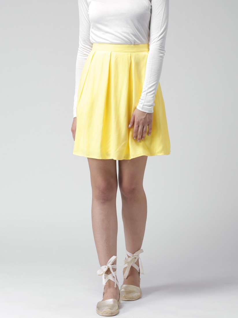 Yellow pleated flare skirt discount
