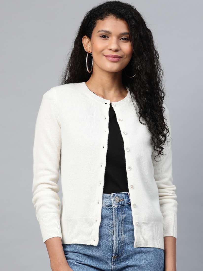 Buy Marks Spencer Women Off White Solid Cardigan Sweaters for Women 12800206 Myntra