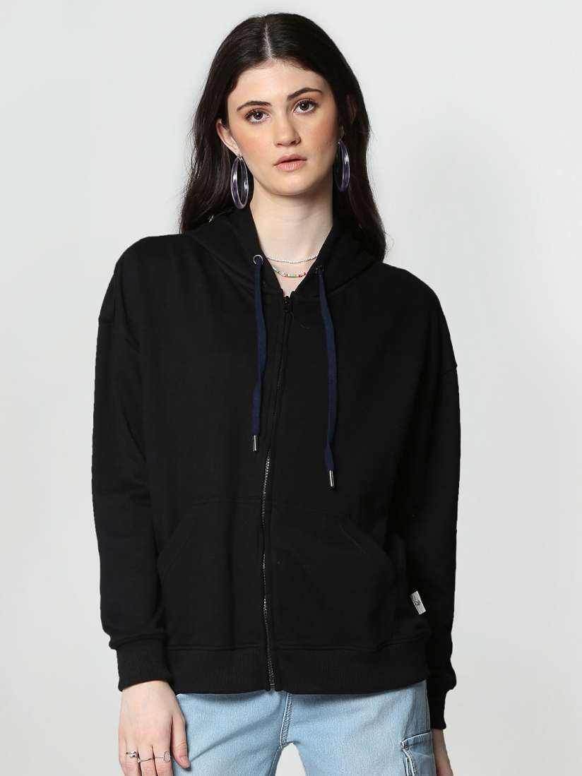 Buy Flying Machine Women Black Solid Hooded Sweatshirt Sweatshirts for Women 12802194 Myntra