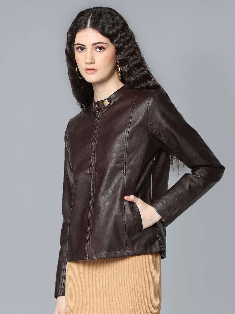 Buy Flying Machine Women Brown Solid Lightweight Leather Jacket Jackets for Women 12802286 Myntra
