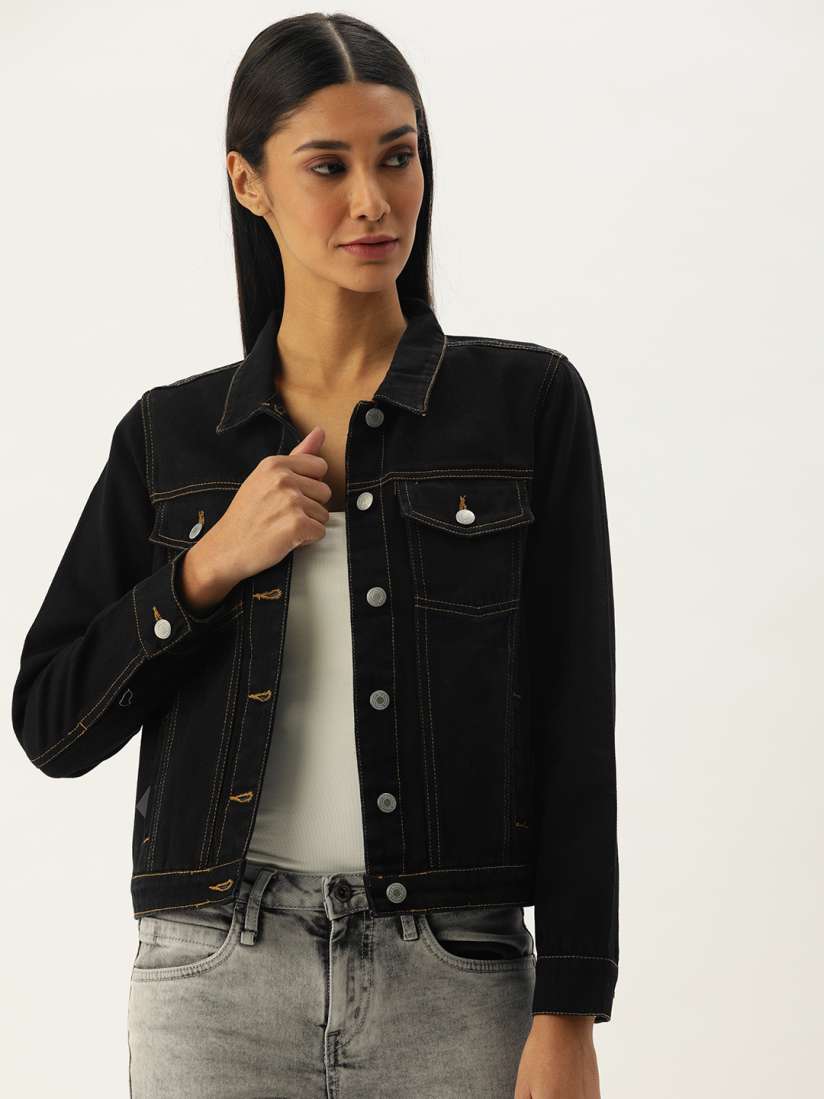 Buy Flying Machine Women Black Solid Denim Jacket Jackets for Women 12802304 Myntra