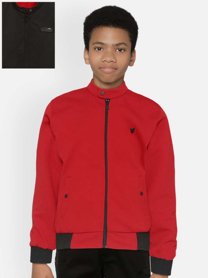 Buy Okane Boys Red Black Solid Reversible Bomber Jacket Jackets for Boys 12802402 Myntra