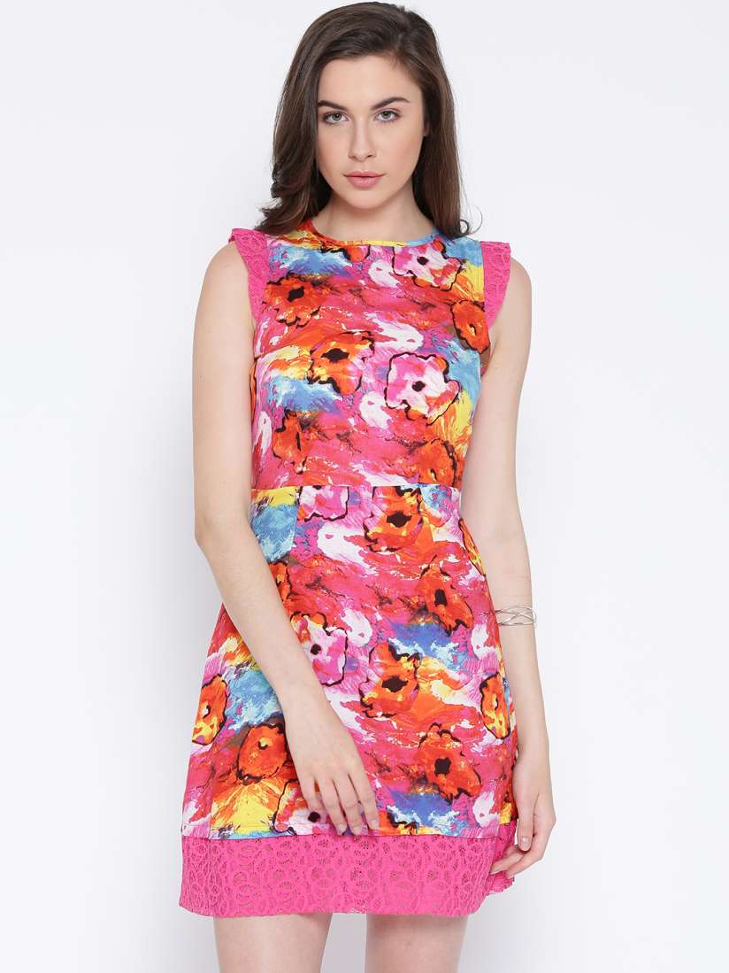 Buy Vero Moda Women Pink Orange Printed A line Dress Dresses for Women 1280500 Myntra