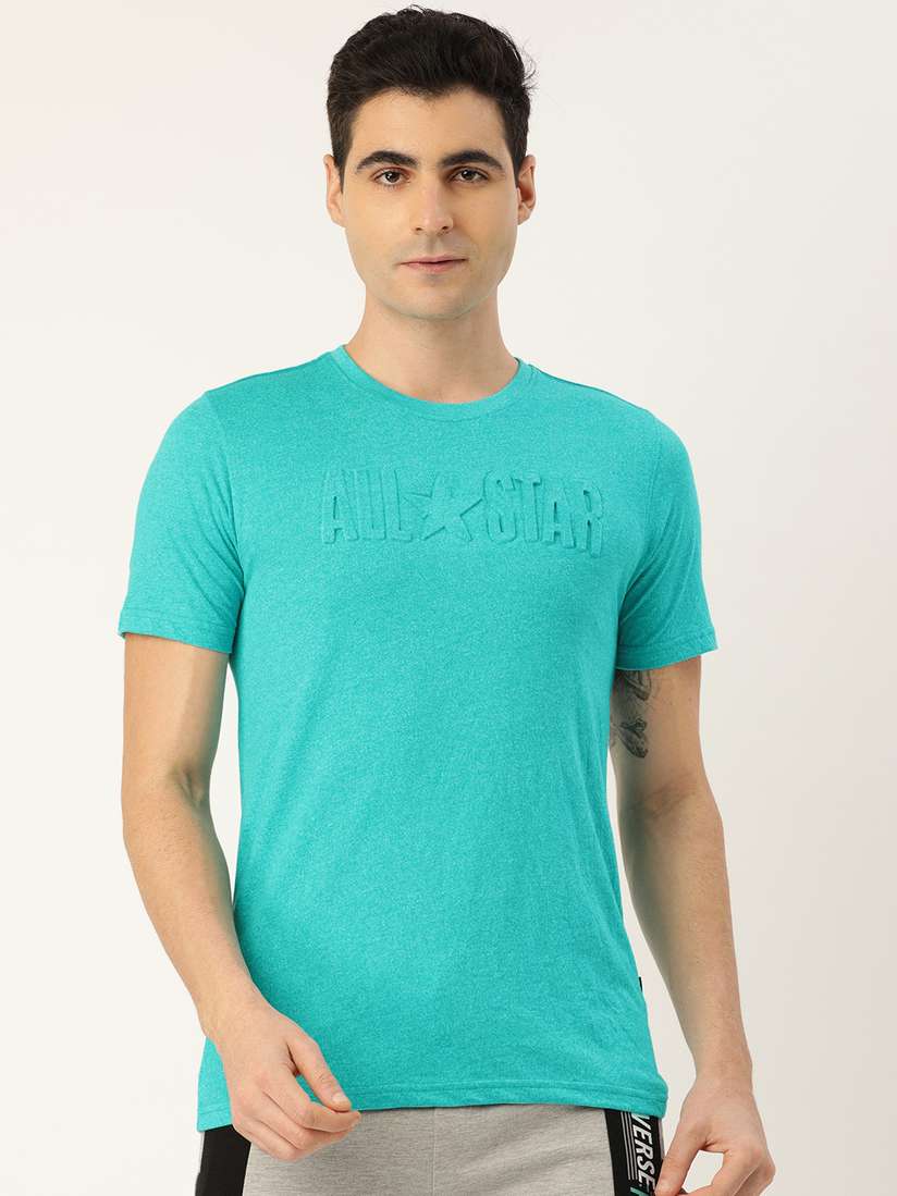 Buy Converse Men Teal Green Solid Round Neck T-shirt Tshirts for