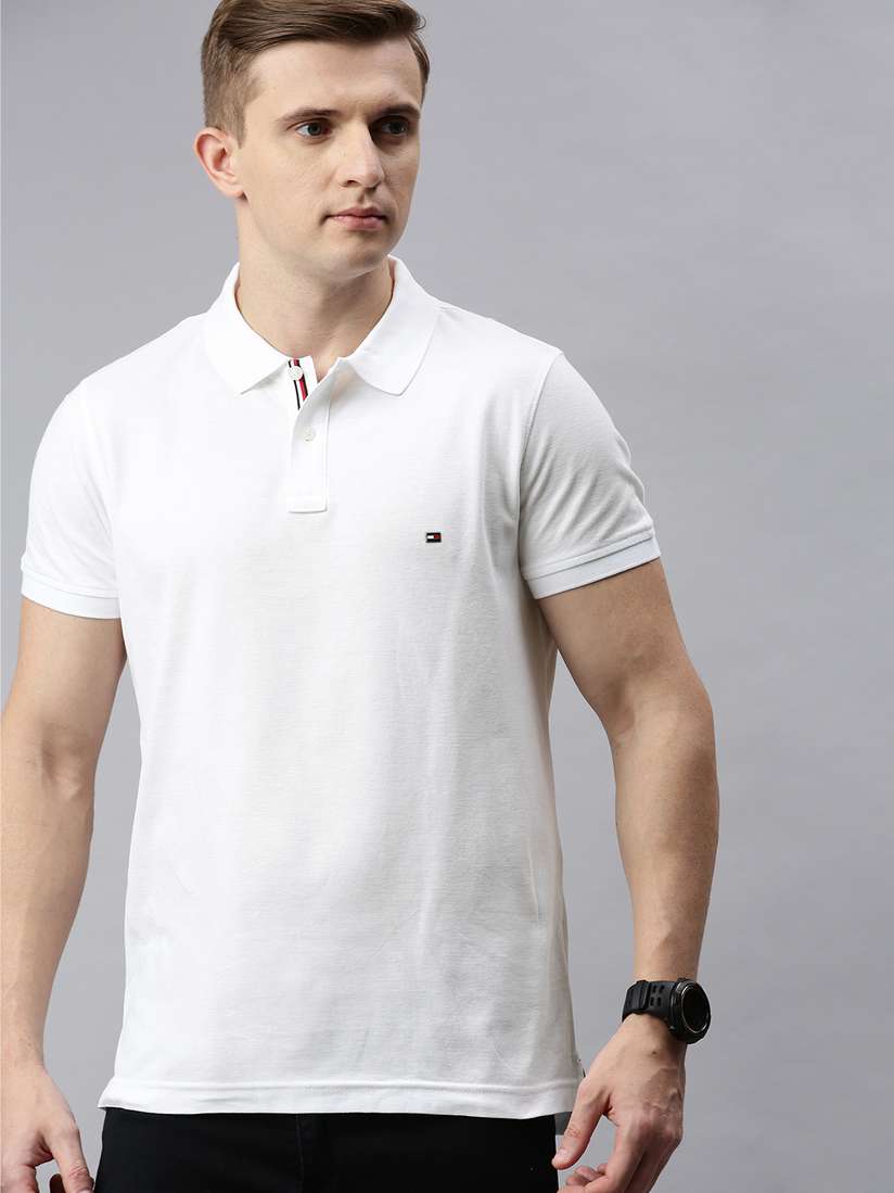 Buy Tommy Hilfiger Men White Slim Fit Solid Polo Collar Pure