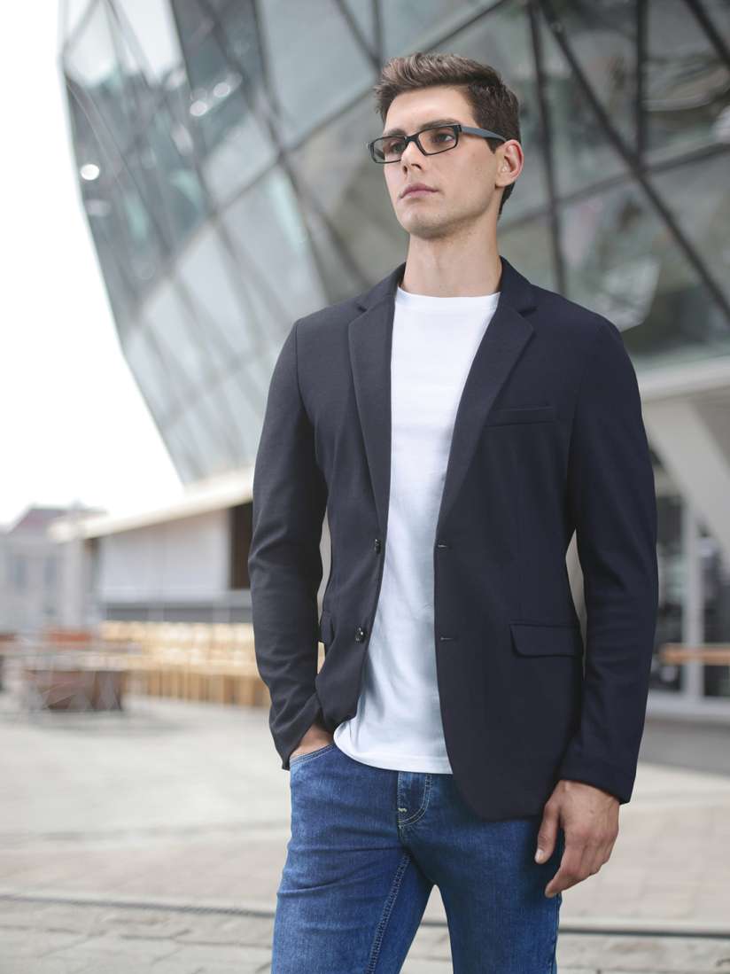 Navy blue casual blazer shop