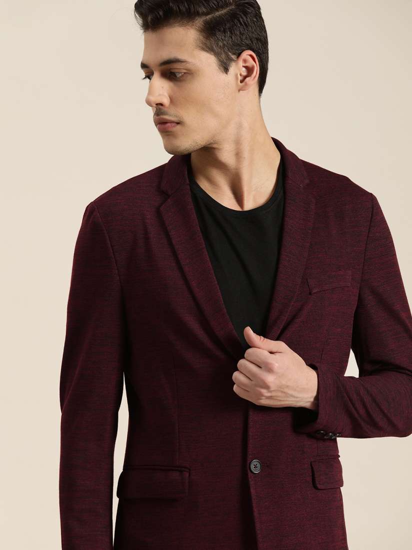 Buy INVICTUS Men Burgundy Solid Single Breasted Slim Fit Smart Casual Blazer Blazers for Men 12816690 Myntra