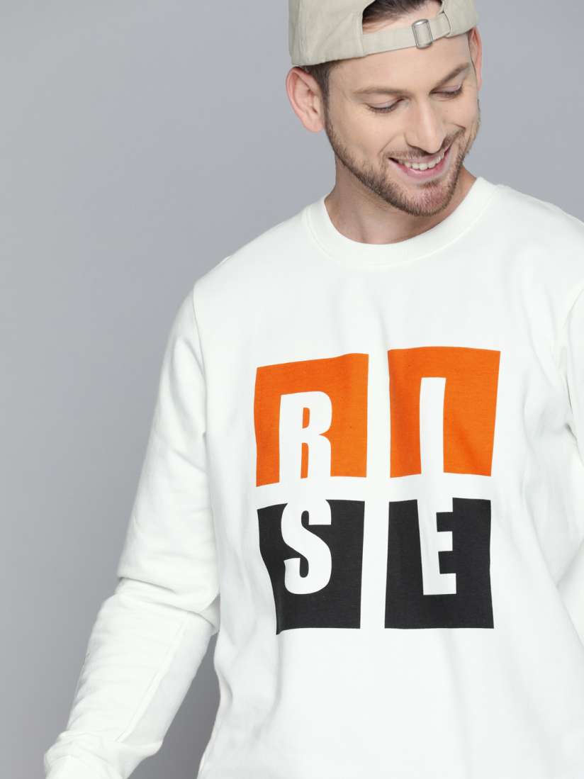 Buy HERE NOW Men White Printed Pullover Sweatshirt Sweatshirts for Men 12817134 Myntra