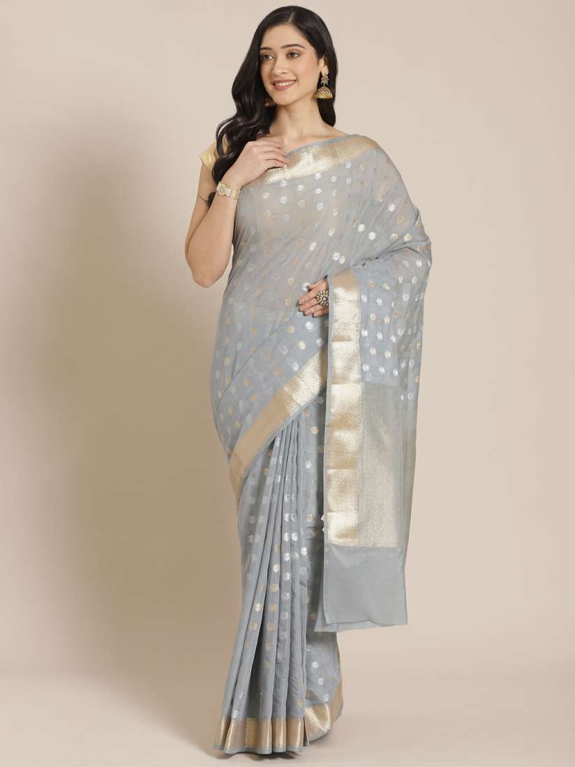 Buy Mitera Grey Golden Zari Woven Design Banarasi Saree Sarees for Women 12825848 Myntra