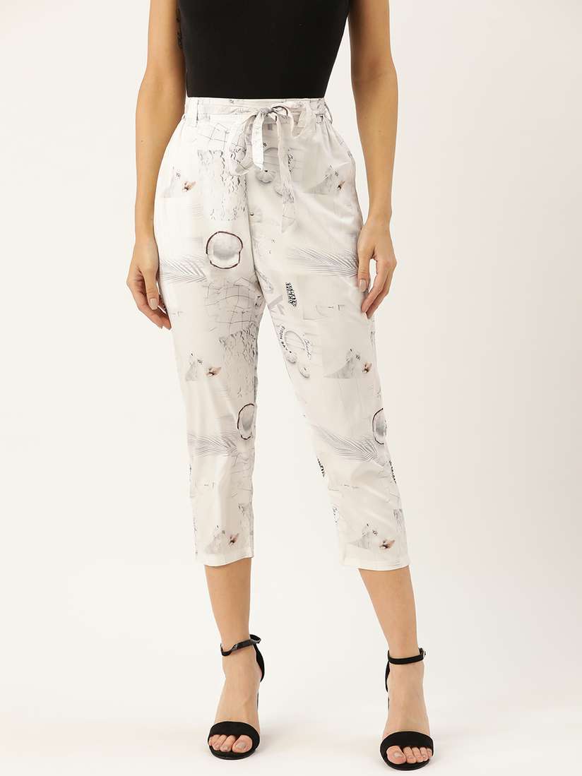 Buy J Style Women Off-White Grey Slim Fit Printed Cropped