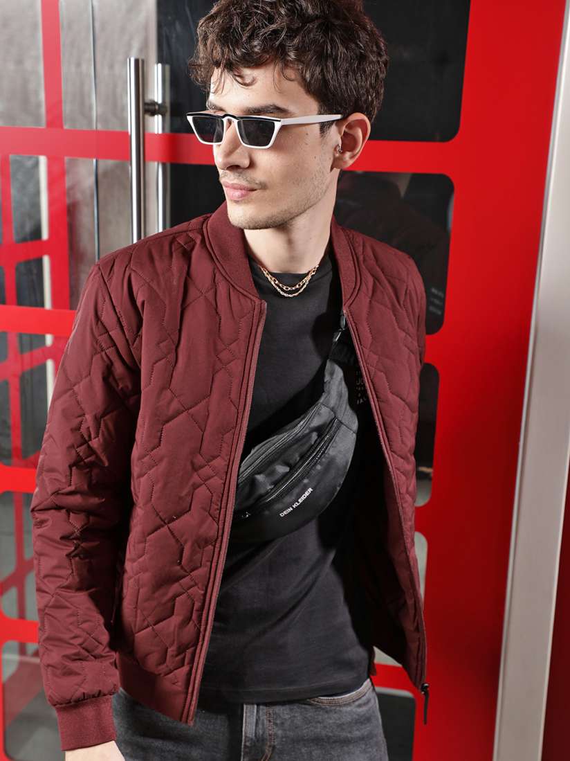 Buy Flying Machine Men Maroon Solid Lightweight Quilted Jacket with Applique Jackets for Men 12827880 Myntra