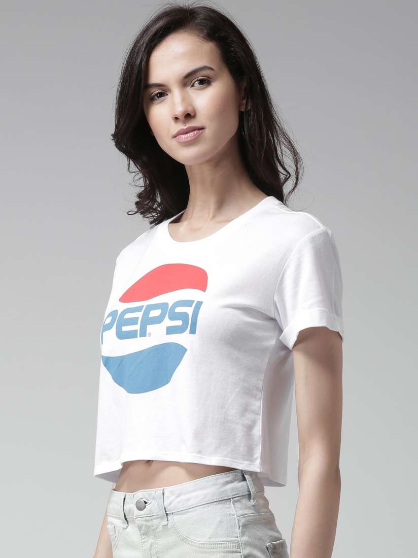 Buy FOREVER 21 White Pepsi Print Crop T shirt Tshirts for Women 1283013 Myntra