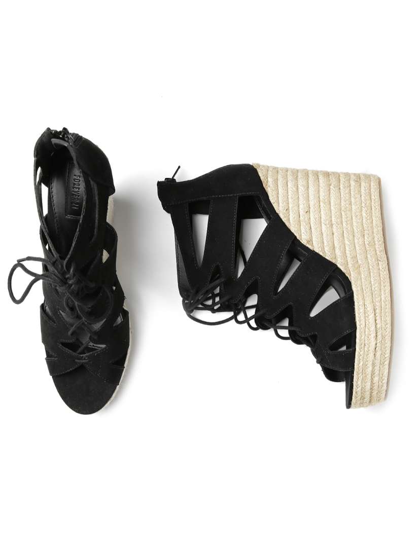 Buy FOREVER 21 Women Black Strappy Wedges Heels for Women 1283159 Myntra