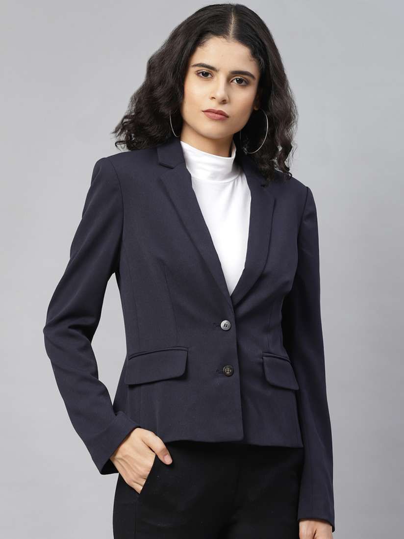 Buy Marks Spencer Women Navy Blue Solid Tailored Fit Single Breasted Formal Blazer Blazers for Women 12832122 Myntra