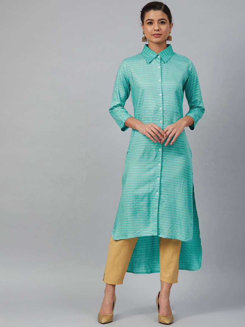 Buy Meeranshi Women Blue Golden Striped Pathani Kurta Kurtas for Women 12834496 Myntra