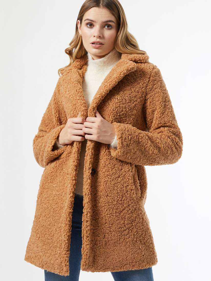 Buy DOROTHY PERKINS Women Beige Solid Faux Fur Longline Teddy Coat Coats for Women 12835544 Myntra