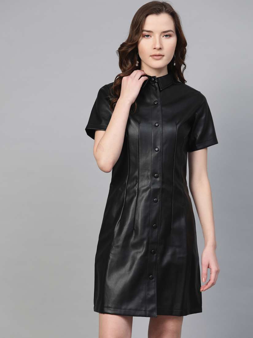 Buy DOROTHY PERKINS Women Black Solid PU Coated Shirt Dress Dresses for Women 12835778 Myntra