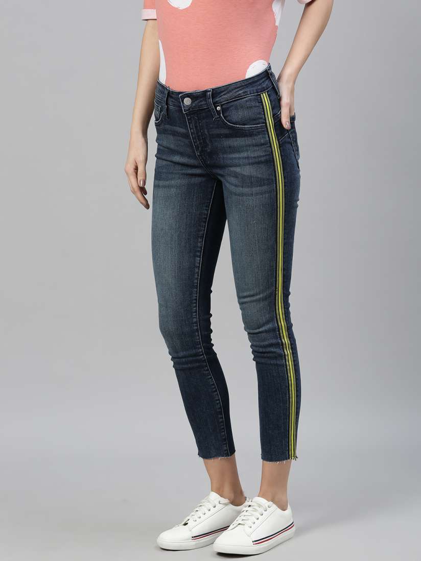 Buy Vero Moda Women Blue Skinny Fit Mid Rise Clean Look Stretchable Side Striped Jeans Jeans for Women 12839596 Myntra