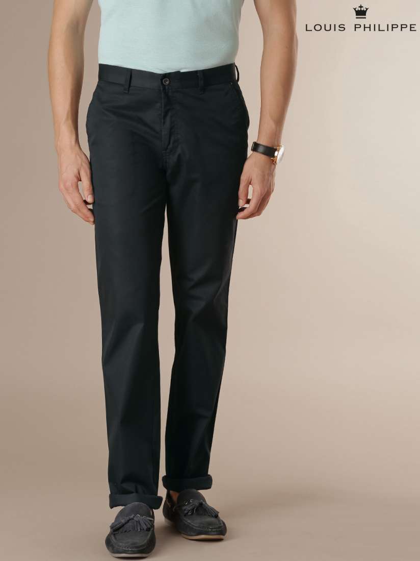 Buy Louis Philippe Navy Milano Fit Trousers Trousers for Men 1284016 Myntra