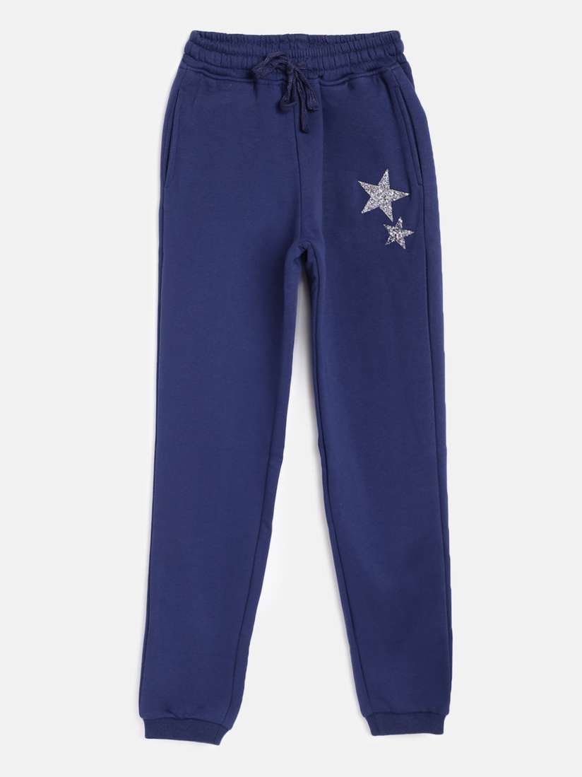 Sportswear Girls Navy Blue Jogging Bottoms Girls Typographic Print