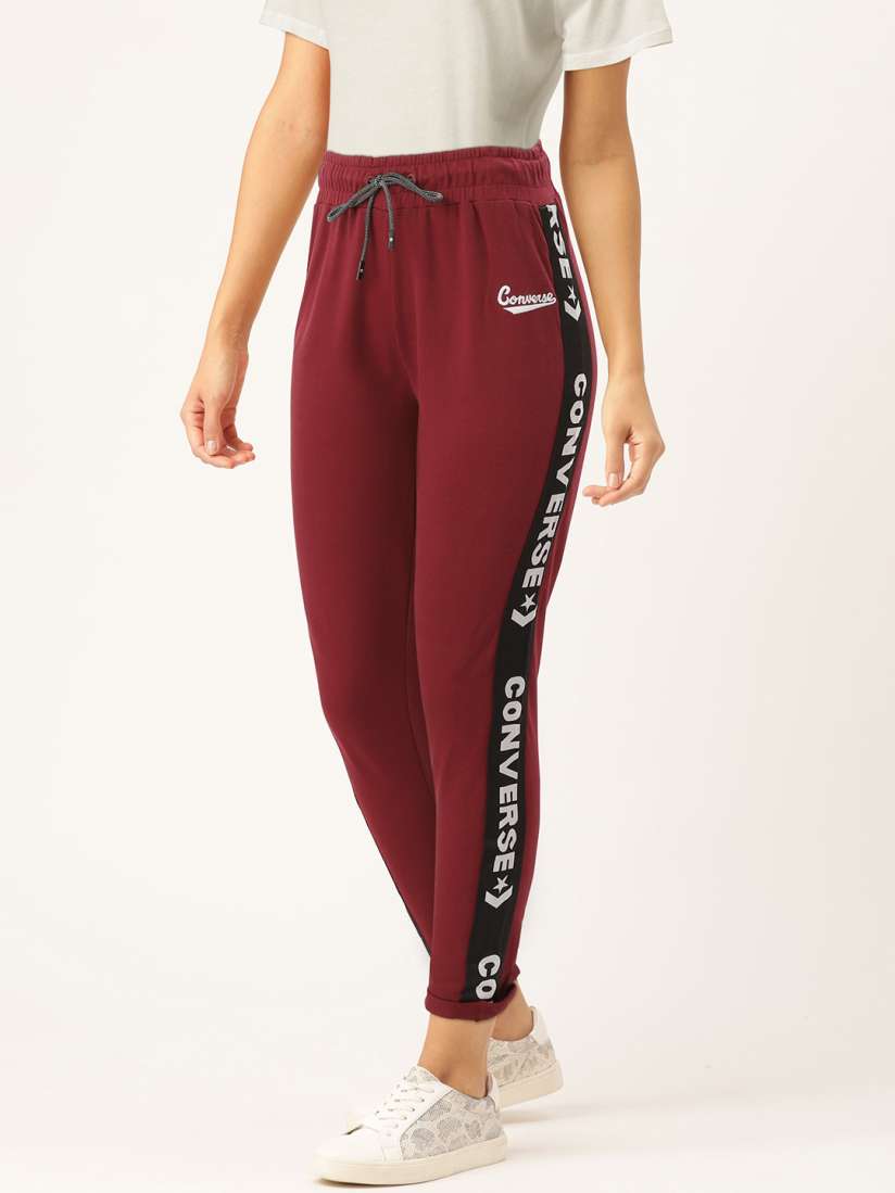 Buy Converse Women Maroon Slim Fit Solid Cropped Joggers with Side Taping Detail Track Pants for Women 12841392 Myntra