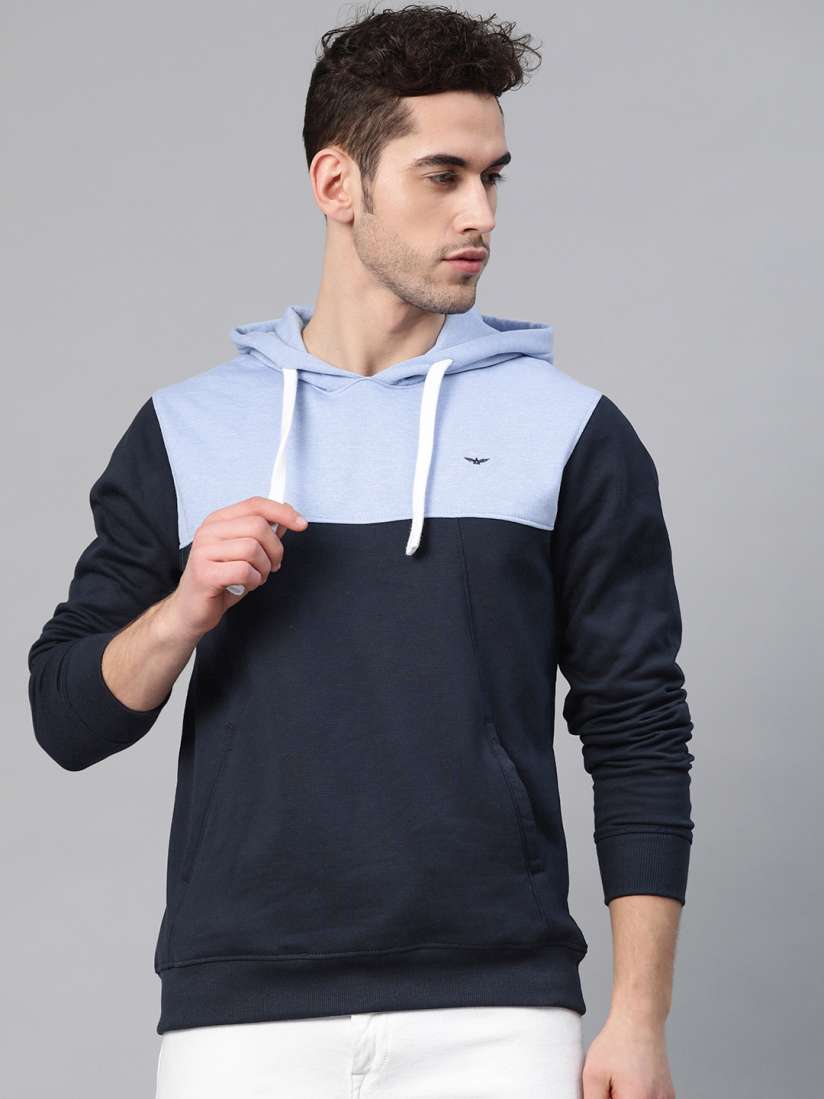 Buy Park Avenue Men Blue Colourblocked Slim Fit Hooded Sweatshirt Sweatshirts for Men 12843054 Myntra