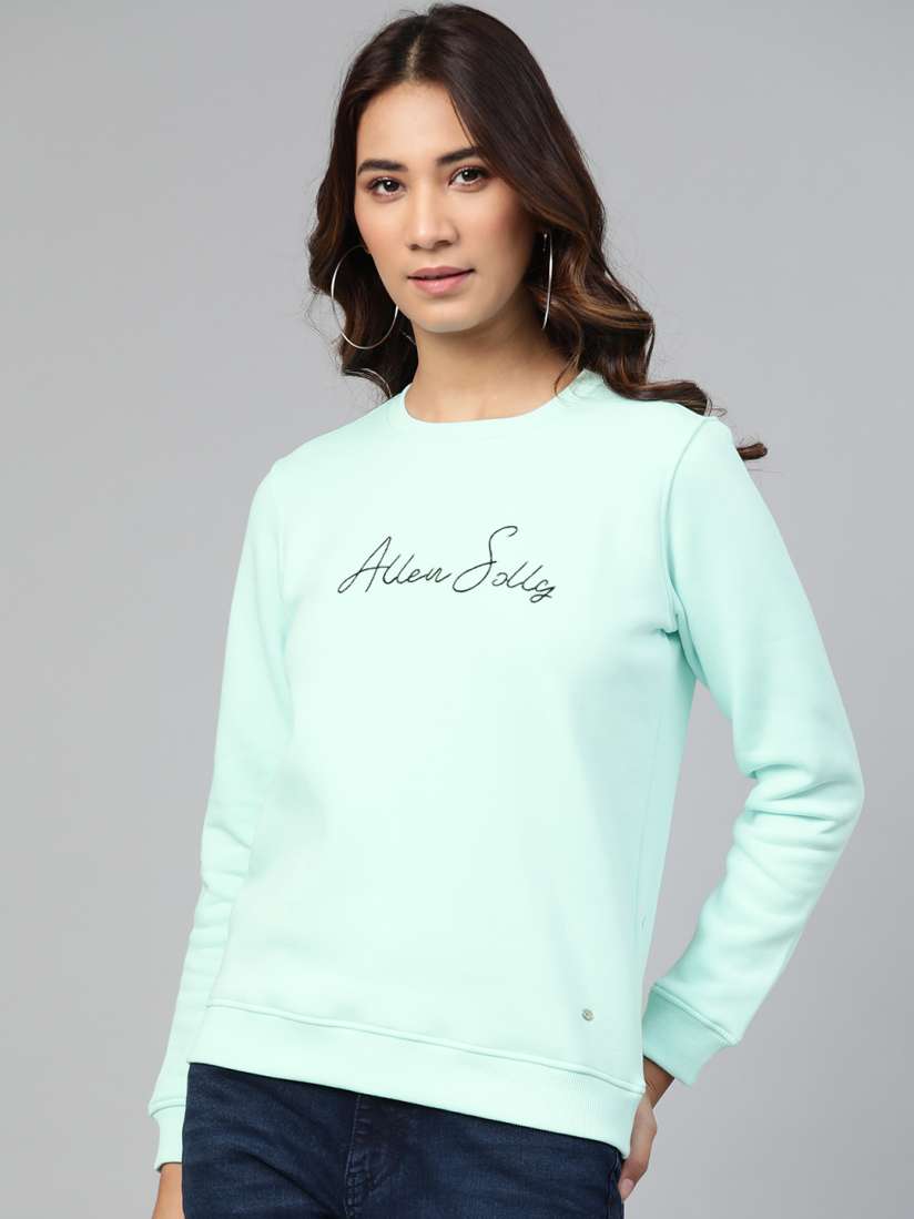 Buy Allen Solly Woman Sea Green Brand Logo Embroidered Sweatshirt Sweatshirts for Women 12844452 Myntra