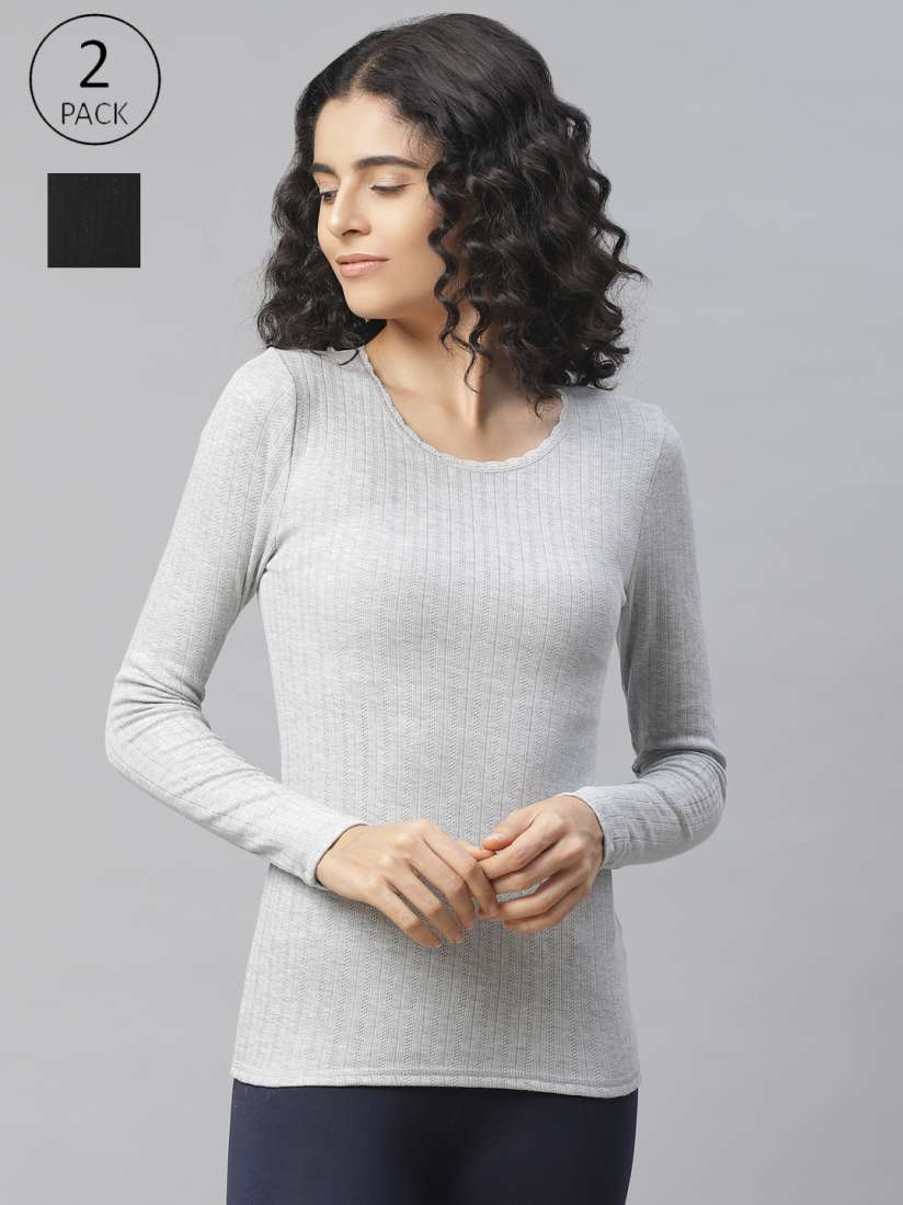 Buy Marks Spencer Women Pack of 2 Self Design Thermal Top Thermal Tops for Women 12846998 Myntra