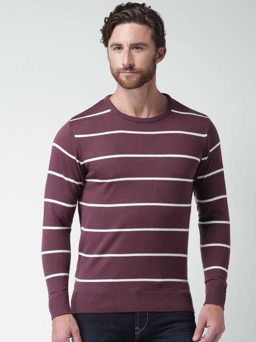 Burgundy striped sweater clearance