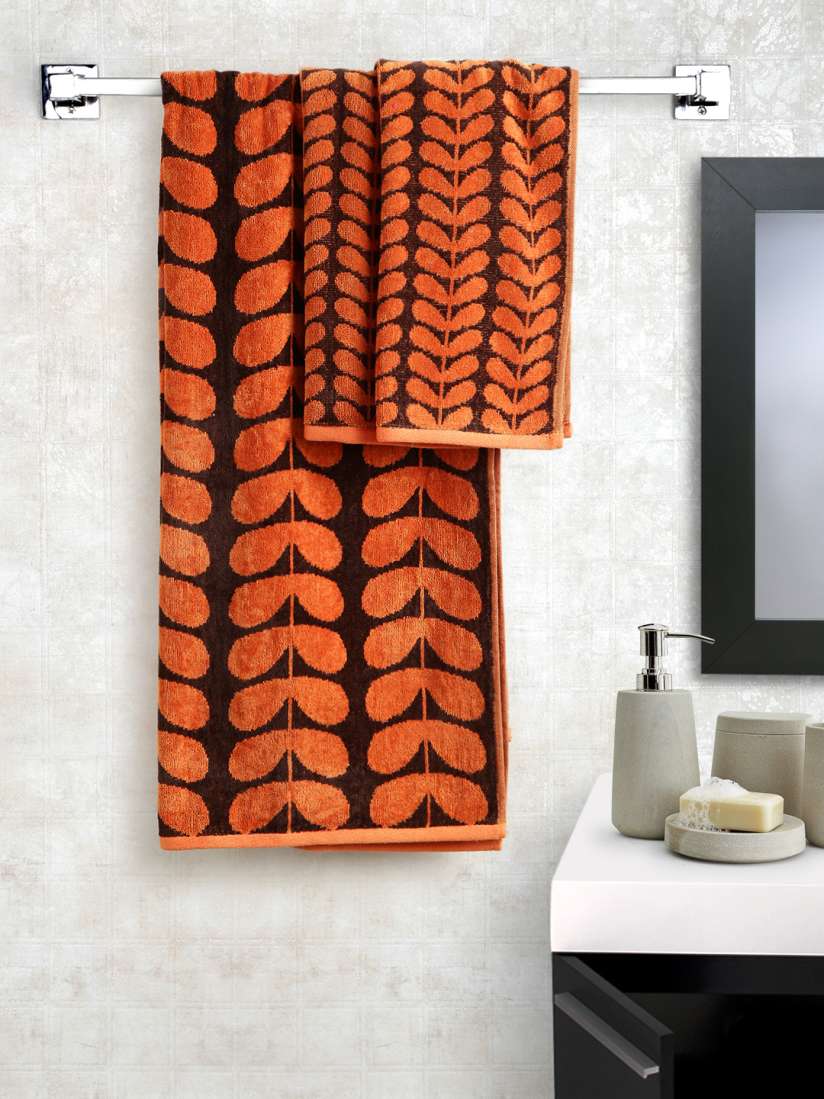 Buy Turkish Bath Orange Brown Leaf Patterned Cotton Set of 3 Towels Towel Set for Unisex 1285728 Myntra