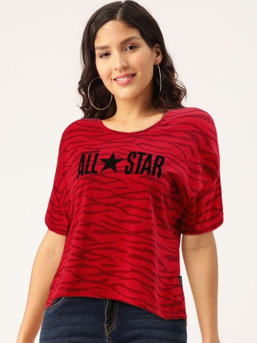 Buy Converse Women Red Printed Round Neck Pure Cotton T shirt Tshirts for Women 12866518 Myntra