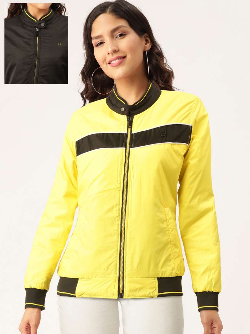 Buy Okane Women Yellow Black Solid Reversible Bomber Jacket Jackets for Women 12869540 Myntra