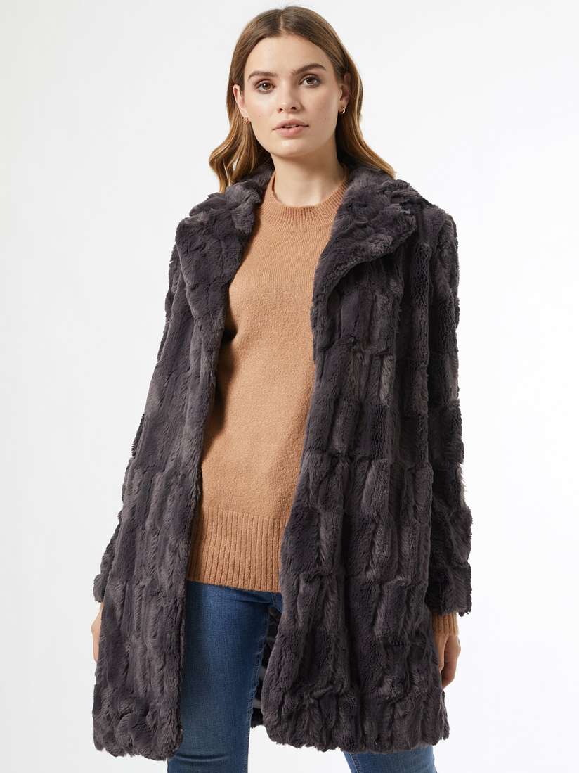 Buy Dorothy Perkins Women Charcoal Grey Self Design Faux Fur