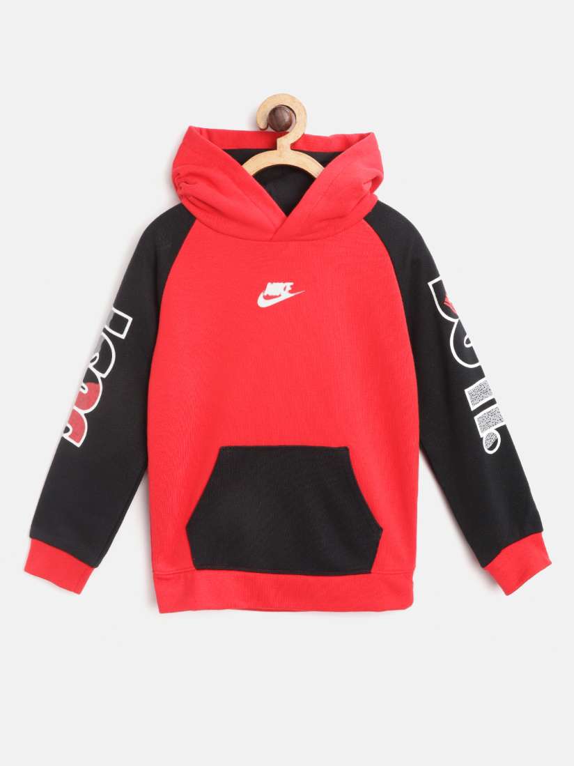 Buy Nike Boys Red Black Colourblocked Just Do It Logo Print Detail Hooded Sweatshirt Sweatshirts for Boys 12880182 Myntra