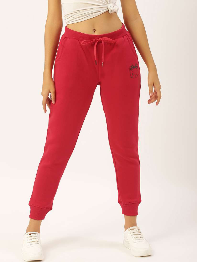 Buy Sweet Dreams Women Red Solid Cropped Joggers Track Pants for