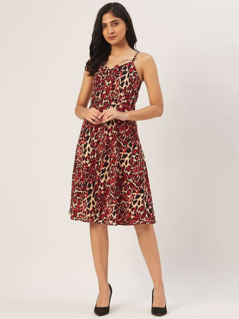 Maroon leopard print dress clearance
