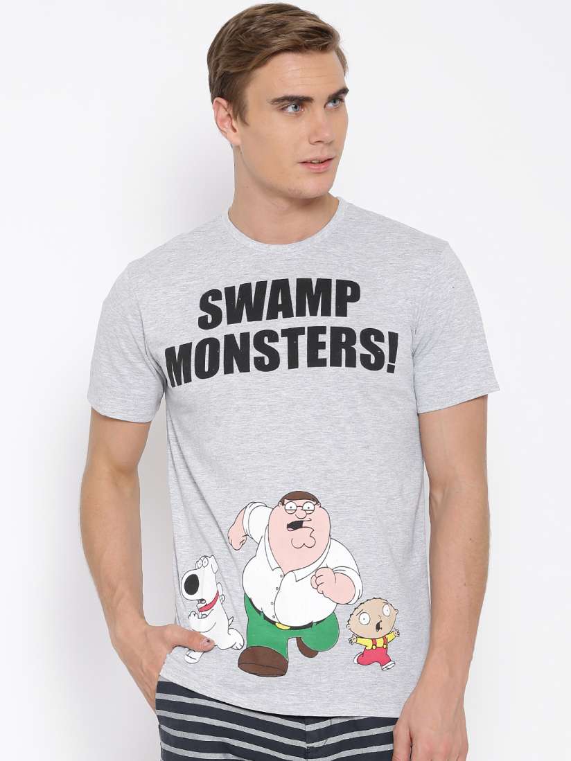 Buy Family Guy Grey Melange Printed Pure Cotton T shirt Tshirts for Men 1289282 Myntra