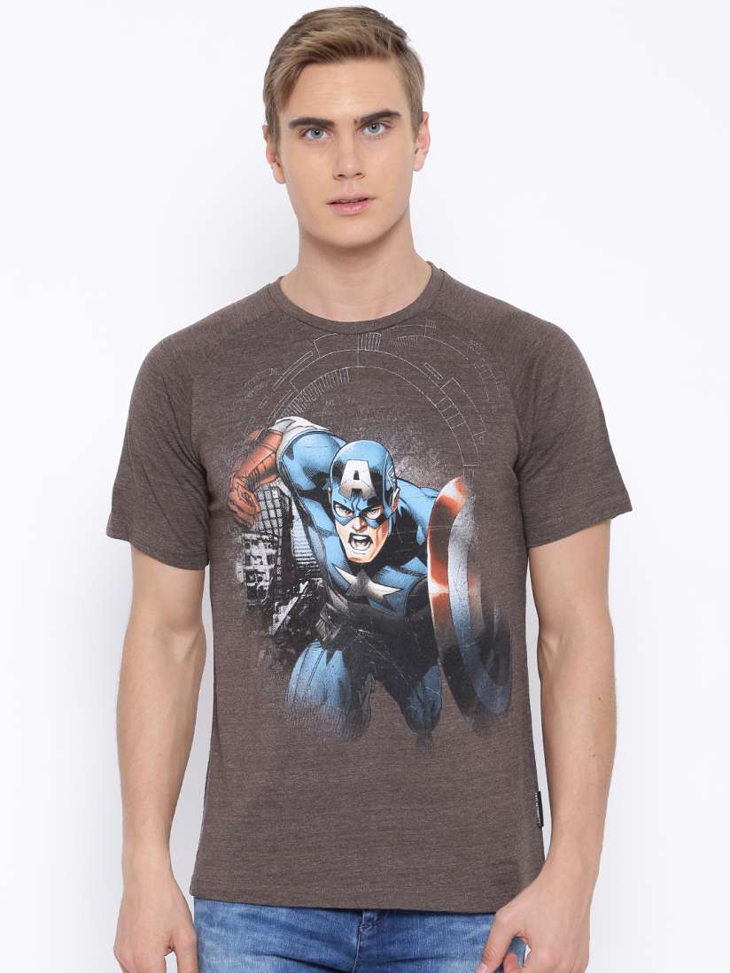 Buy Free Authority Men Brown Captain America Printed T shirt Tshirts for Men 1289311 Myntra