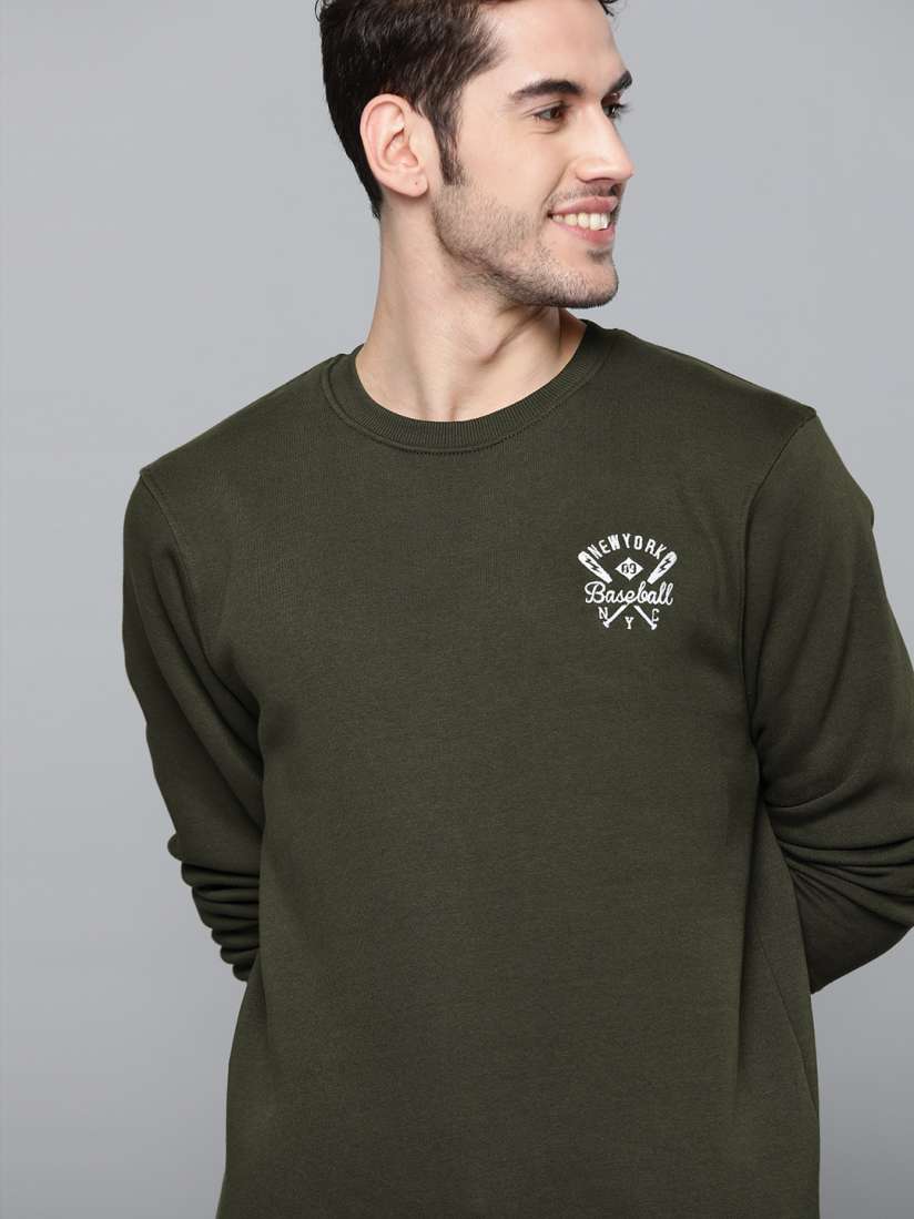 Buy HERE NOW Men Olive Green Solid Sweatshirt Sweatshirts for Men 12902786 Myntra
