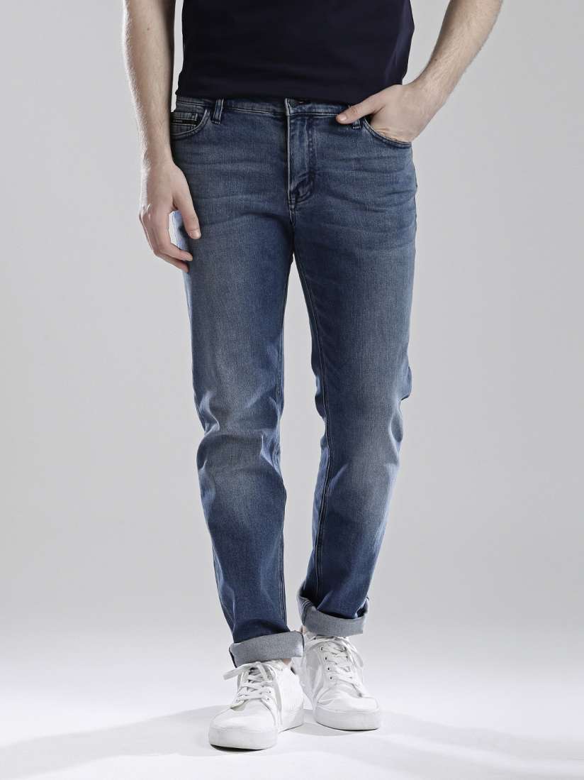 Buy Calvin Klein Jeans Blue Washed Slim Straight Fit Jeans Jeans for Men 1290416 Myntra