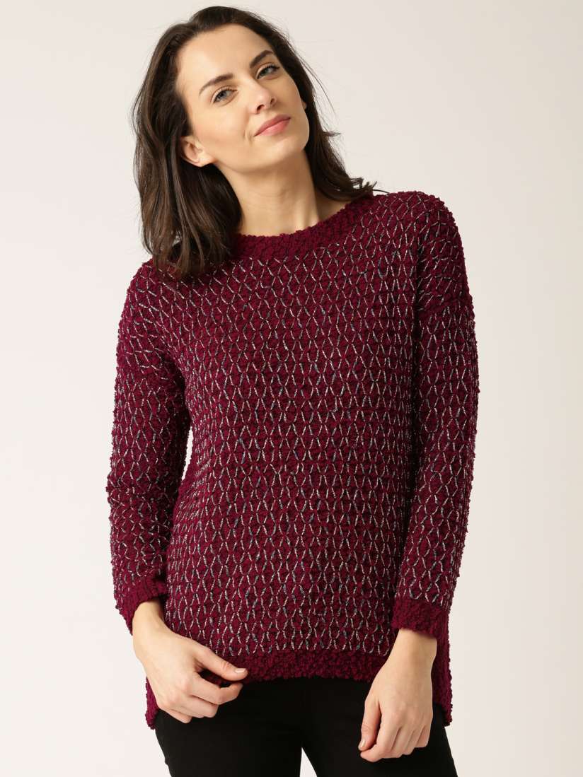 Buy DressBerry Maroon Gold Toned Sweater Sweaters for Women 1290795 Myntra