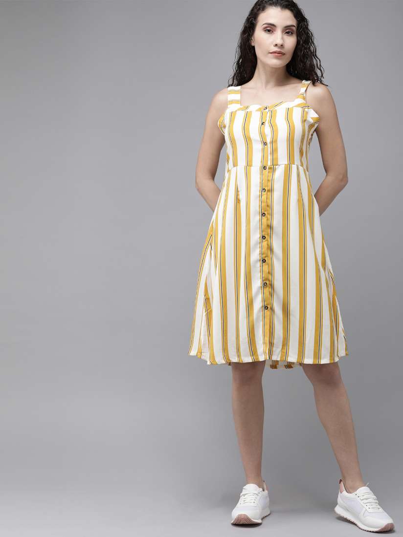 Buy Roadster Women White Striped Fit and Flare Dress Dresses for Women 12909006 Myntra