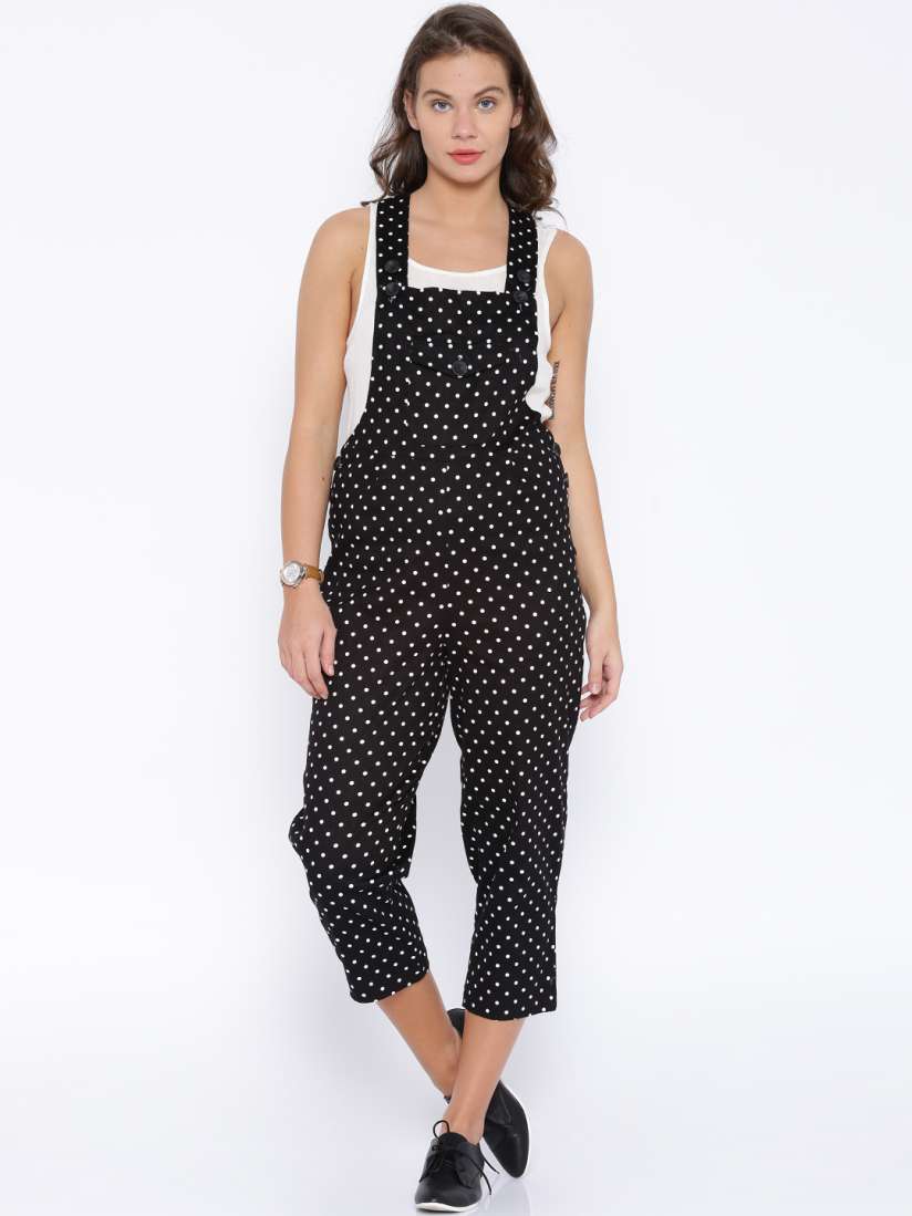 Buy ELLE Black Polka Dot Print Dungaree Dungarees for Women 1291452 Myntra